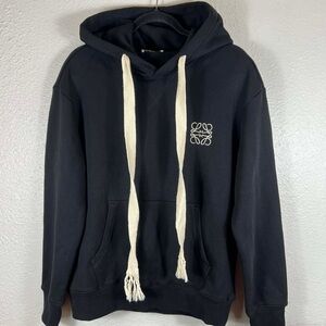 Loewe Black Hoodie with Cream Drawstrings